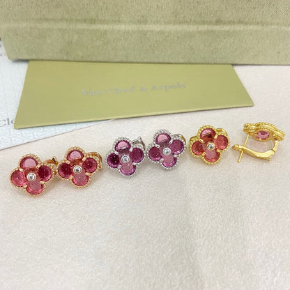 [⭐Maelin]2026 NEW  CLOVER 1 MOTIFPINK ENAMEL STUD EARRINGS WITH DIAMONDS2