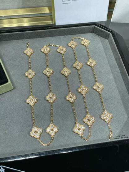 [⭐Maelin]CLOVER 20 MOTIFS FULL-DIAMOND NECKLACE