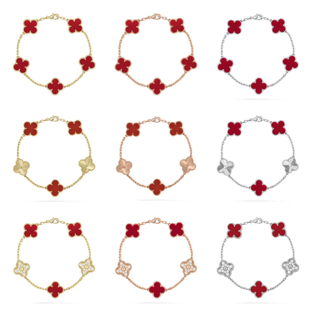 [⭐Maelin] CLOVER 5 MOTIF RED CORNELIAN BRACELET COLLECTION