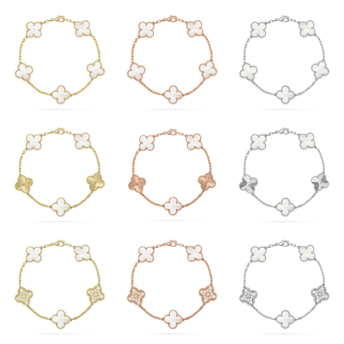 [⭐Maelin]CLOVER WHITE PEARL MOP 5 MOTIF BRACELET COLLECTION