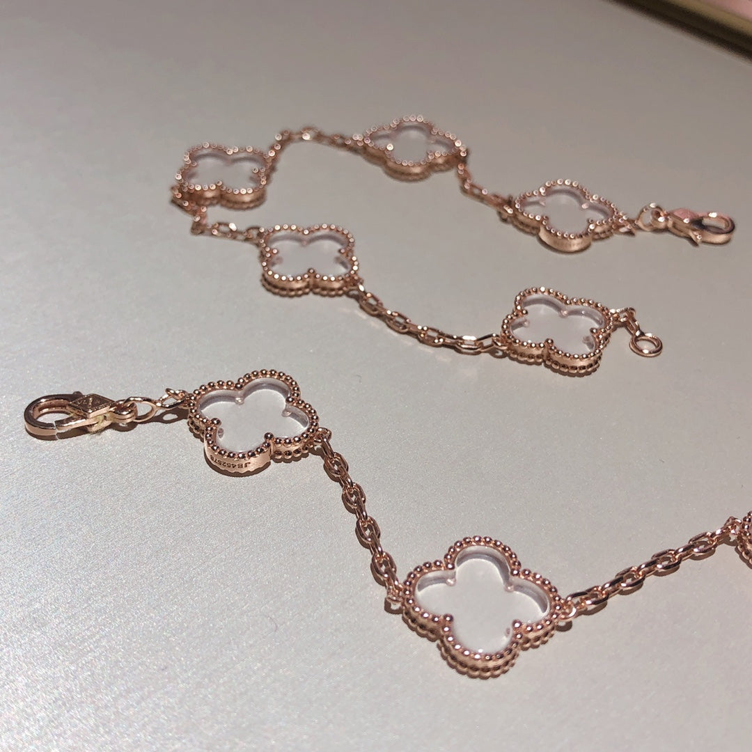 [⭐Maelin]CLOVER 5 MOTIF ROCK CRYSTAL BRACELET