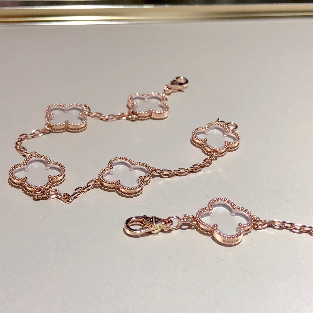 [⭐Maelin]CLOVER 5 MOTIF ROCK CRYSTAL BRACELET