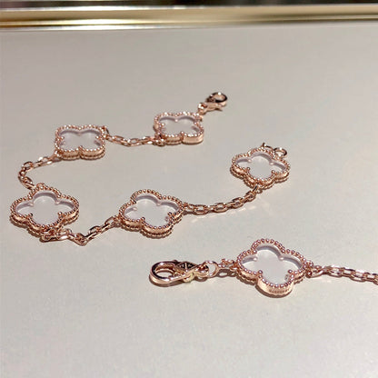 [⭐Maelin]CLOVER 5 MOTIF ROCK CRYSTAL BRACELET