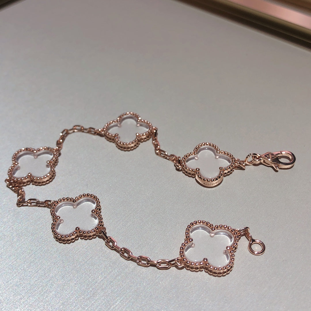 [⭐Maelin]CLOVER 5 MOTIF ROCK CRYSTAL BRACELET