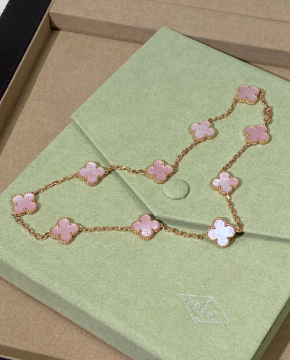 [⭐Maelin Jewellery] Pink Necklace with Ten Clover Designs
