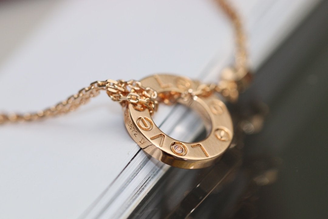 [⭐Maelin]LOVE NECKLACE ADJUSTABLE ROSE GOLD 2 DIAMOND