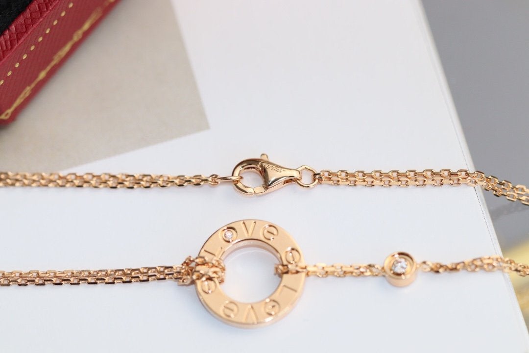 [⭐Maelin]LOVE NECKLACE ADJUSTABLE ROSE GOLD 2 DIAMOND