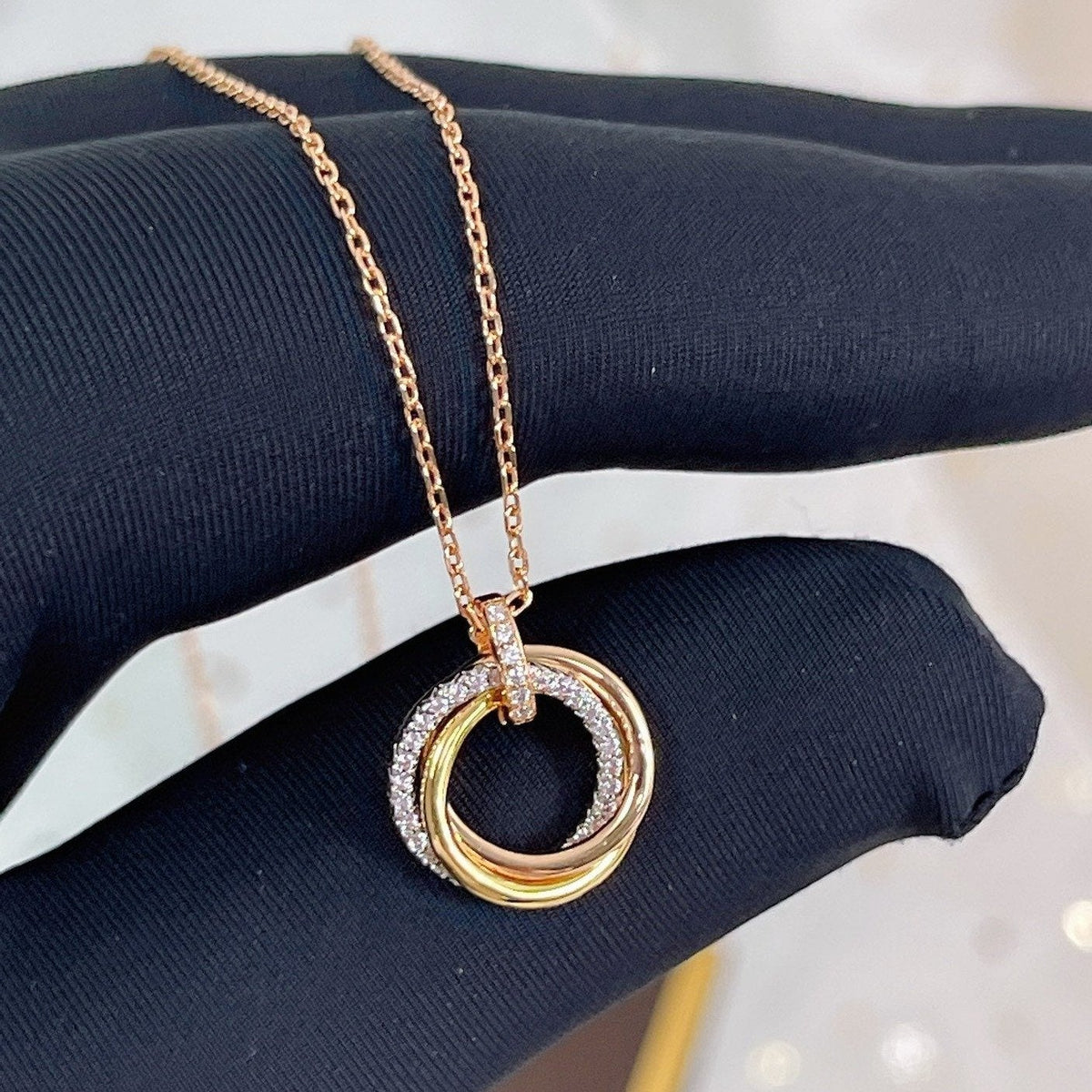 [⭐Maelin]TRINITY NECKLACE SILVER GOLD PINK GOLD DIAMONDS