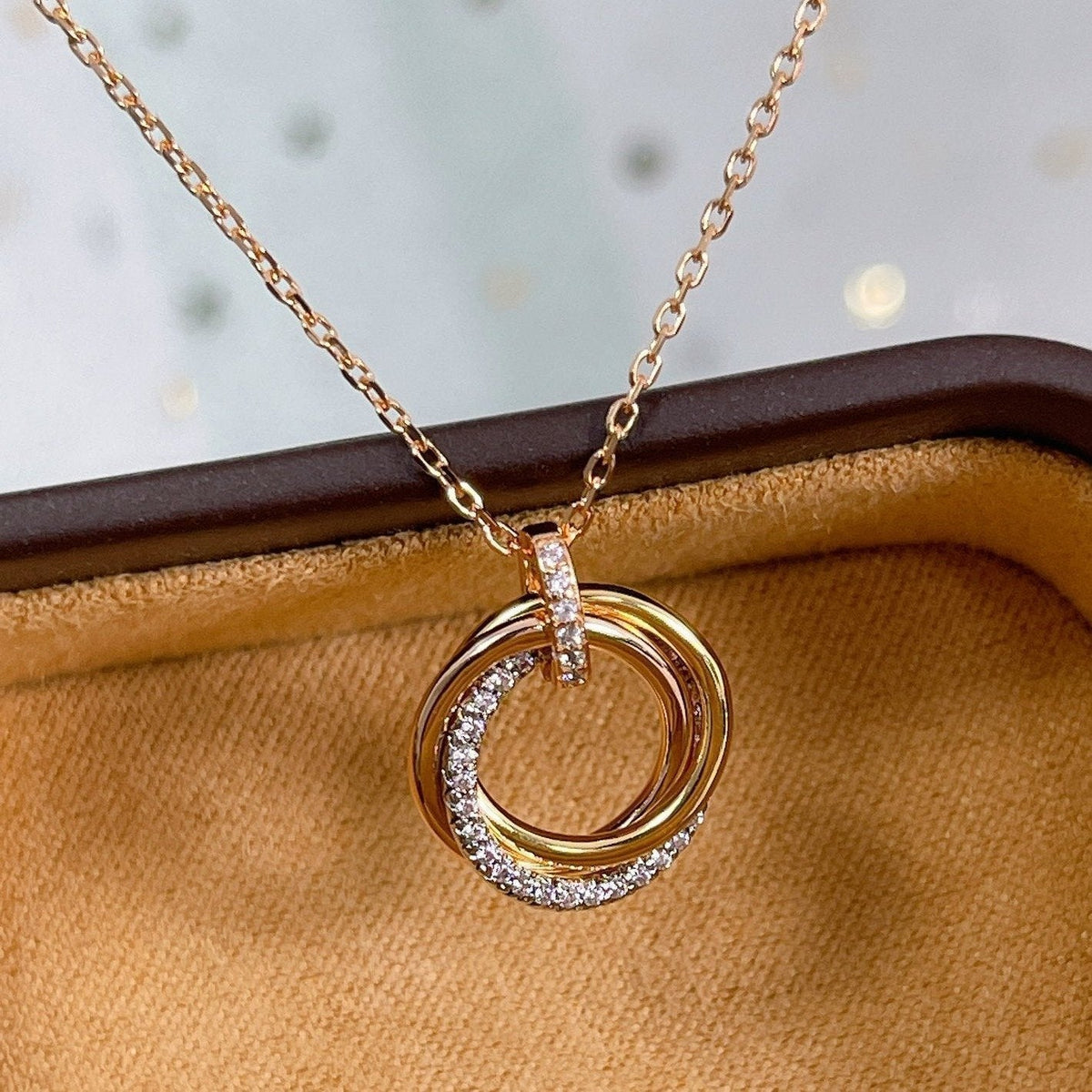 [⭐Maelin]TRINITY NECKLACE SILVER GOLD PINK GOLD DIAMONDS