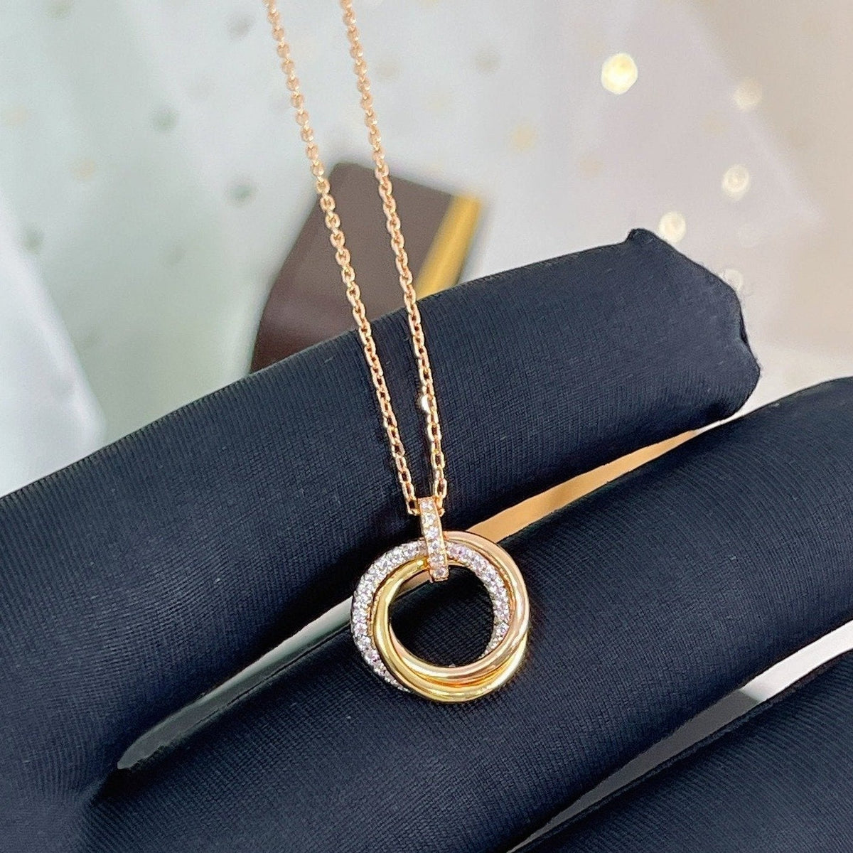 [⭐Maelin]TRINITY NECKLACE SILVER GOLD PINK GOLD DIAMONDS