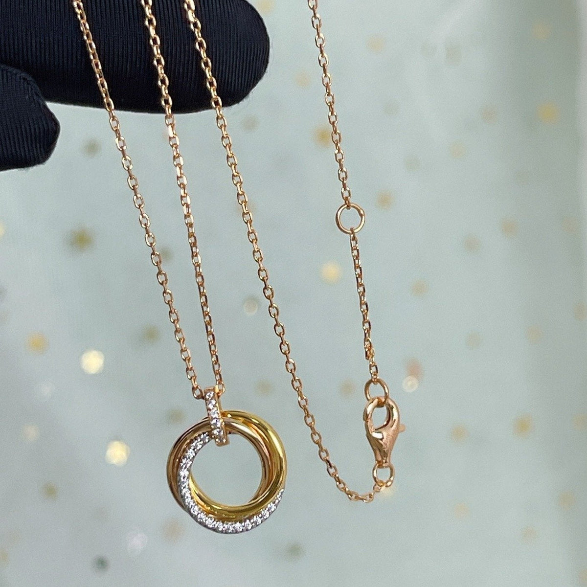 [⭐Maelin]TRINITY NECKLACE SILVER GOLD PINK GOLD DIAMONDS