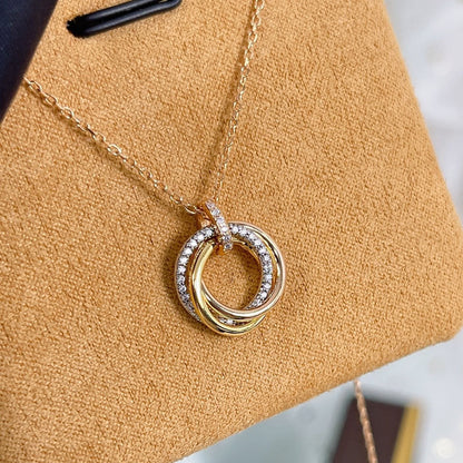[⭐Maelin]TRINITY NECKLACE SILVER GOLD PINK GOLD DIAMONDS