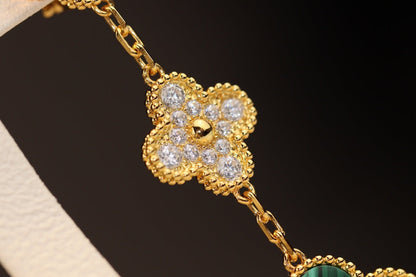 [⭐Maelin]CLOVER EARRINGS GOLD MALACHITE DIAMOND 3 MOTIF