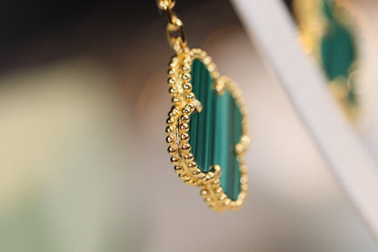 [⭐Maelin]CLOVER EARRINGS GOLD MALACHITE DIAMOND 3 MOTIF