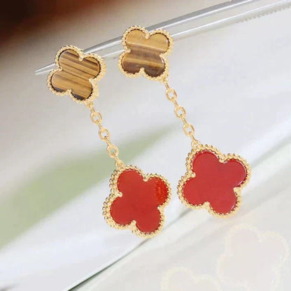 [⭐Maelin]CLOVER  2 MOTIF  TIGER EYE CARNELIAN EARRINGS