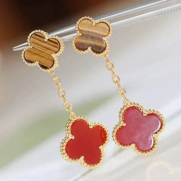 [⭐Maelin]CLOVER  2 MOTIF  TIGER EYE CARNELIAN EARRINGS