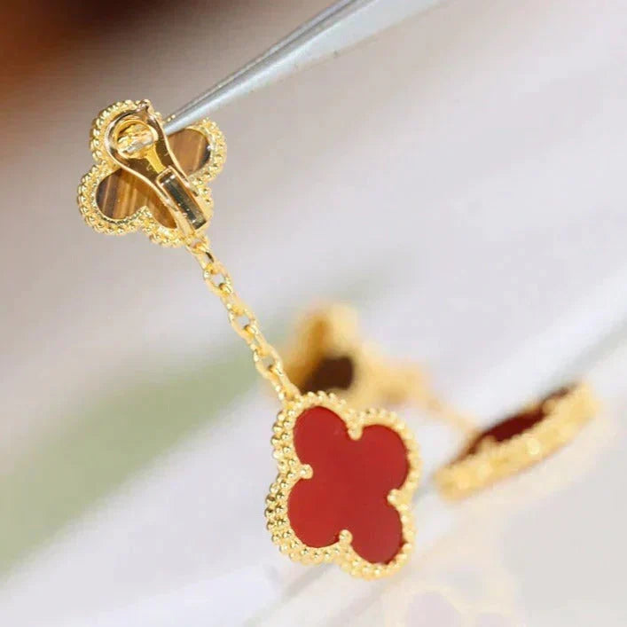 [⭐Maelin]CLOVER  2 MOTIF  TIGER EYE CARNELIAN EARRINGS