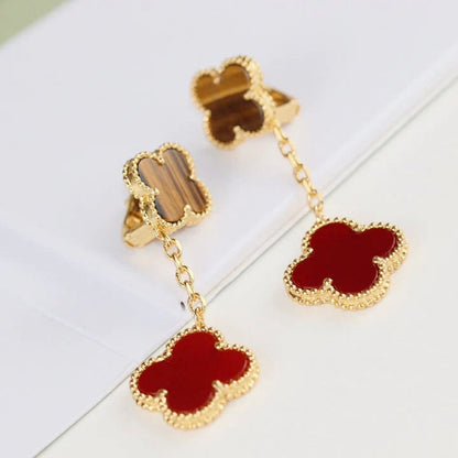 [⭐Maelin]CLOVER  2 MOTIF  TIGER EYE CARNELIAN EARRINGS