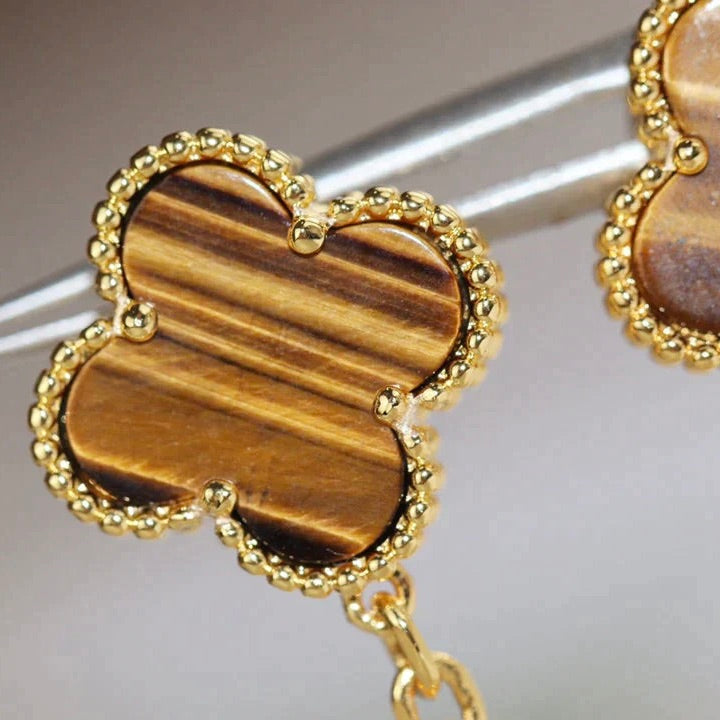 [⭐Maelin]CLOVER  2 MOTIF  TIGER EYE CARNELIAN EARRINGS