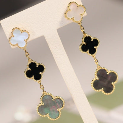 [⭐Maelin]CLOVER EARRINGS GOLD ONYX MOP 3 MOTIF