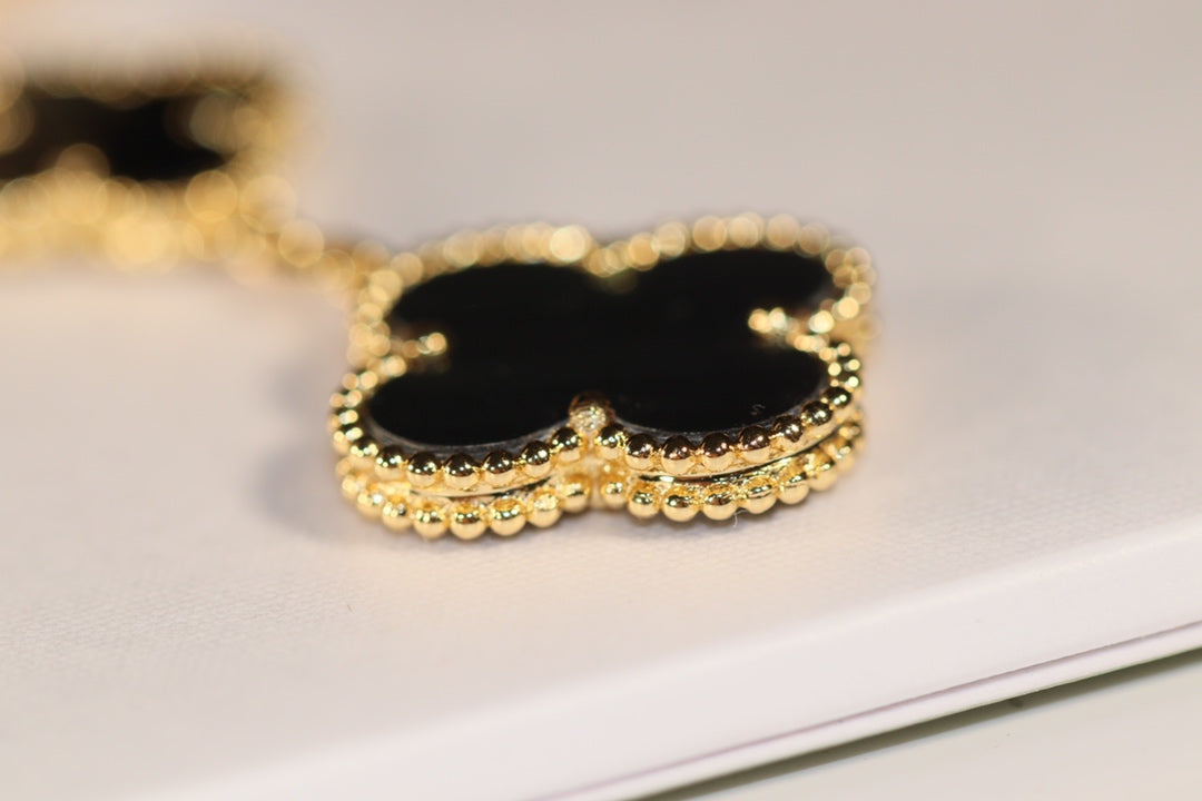 [⭐Maelin]CLOVER EARRINGS GOLD ONYX MOP 3 MOTIF