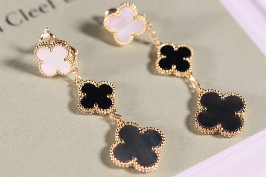 [⭐Maelin]CLOVER EARRINGS GOLD ONYX MOP 3 MOTIF