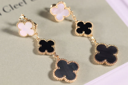 [⭐Maelin]CLOVER EARRINGS GOLD ONYX MOP 3 MOTIF