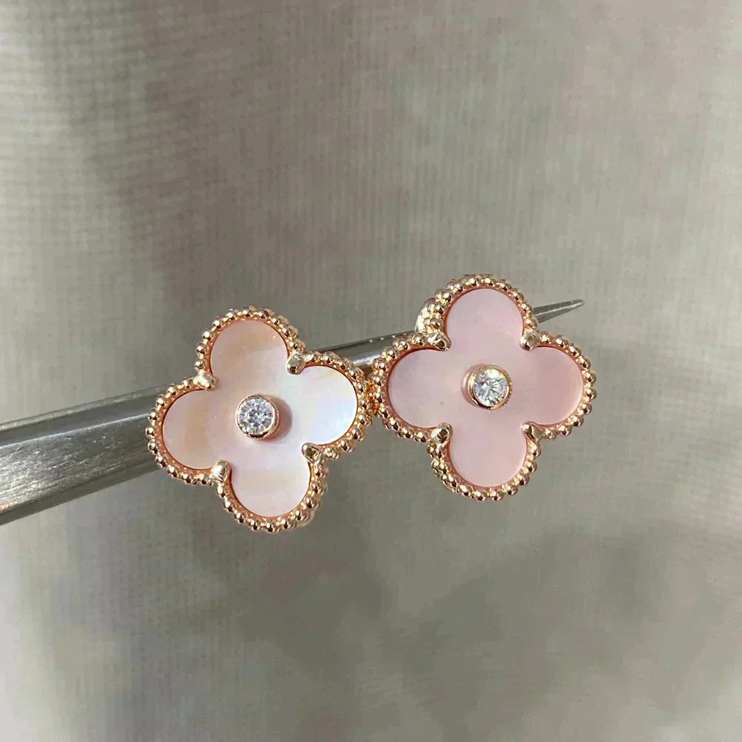 [⭐Maelin]CLOVER MEDIUM 1 MOTIFS  PINK MOP DIAMOND EARRINGS