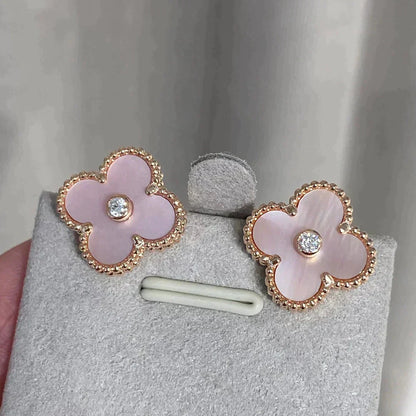 [⭐Maelin]CLOVER MEDIUM 1 MOTIFS  PINK MOP DIAMOND EARRINGS