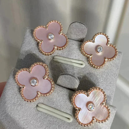 [⭐Maelin]CLOVER MEDIUM 1 MOTIFS  PINK MOP DIAMOND EARRINGS