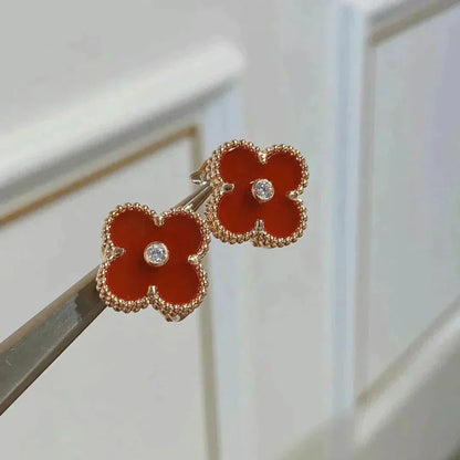 [⭐Maelin]CLOVER MEDIUM 1 MOTIFS CARNELIAN  DIAMOND earrings