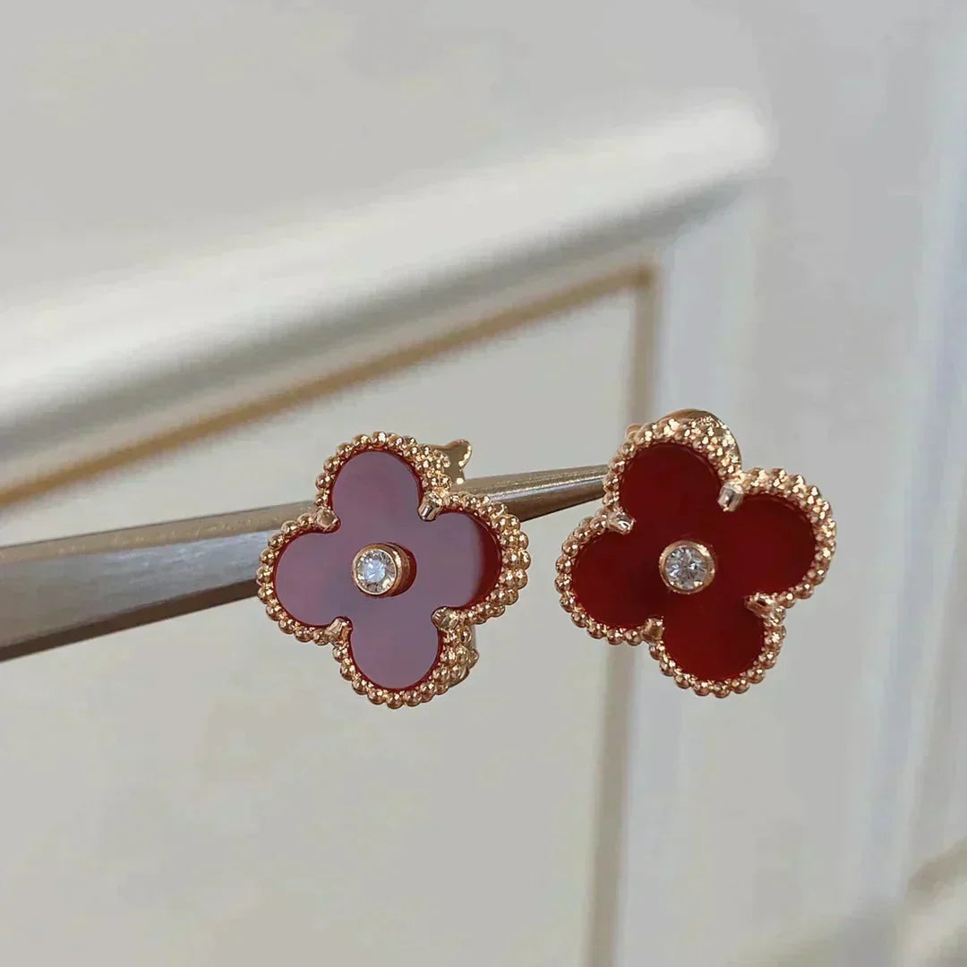 [⭐Maelin]CLOVER MEDIUM 1 MOTIFS CARNELIAN  DIAMOND earrings