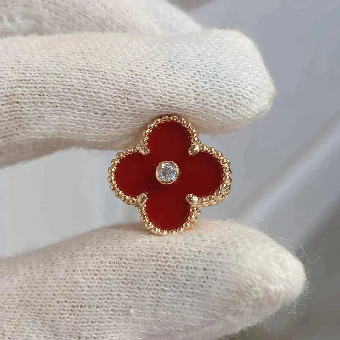[⭐Maelin]CLOVER MEDIUM 1 MOTIFS CARNELIAN  DIAMOND earrings