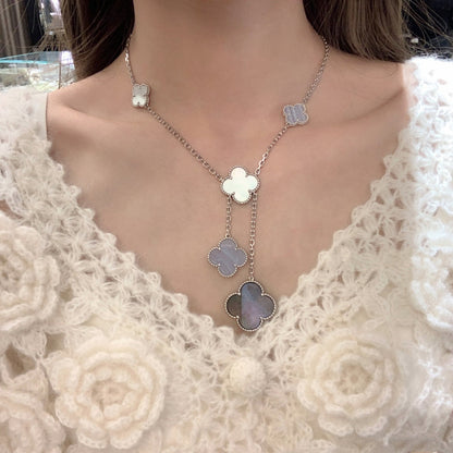 [⭐Maelin]CLOVER MOP CHALCEDONY NECKLACE SILVER 6 MOTIF