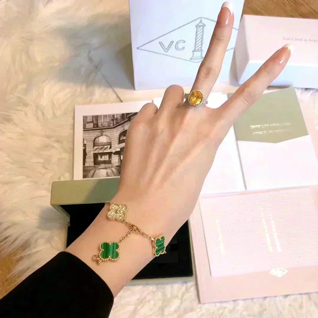 [⭐Maelin] CLOVER 5 MOTIF MALACHITE BRACELET COLLECTION