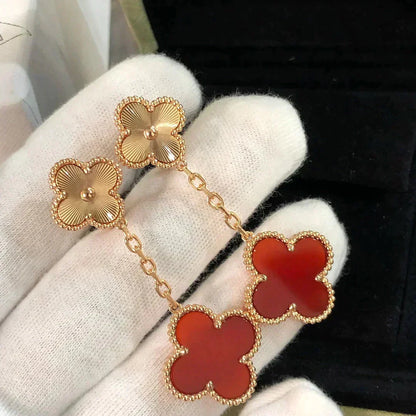 [⭐Maelin]CLOVER 2 MOTIF  LASER CARNELIAN EARRINGS