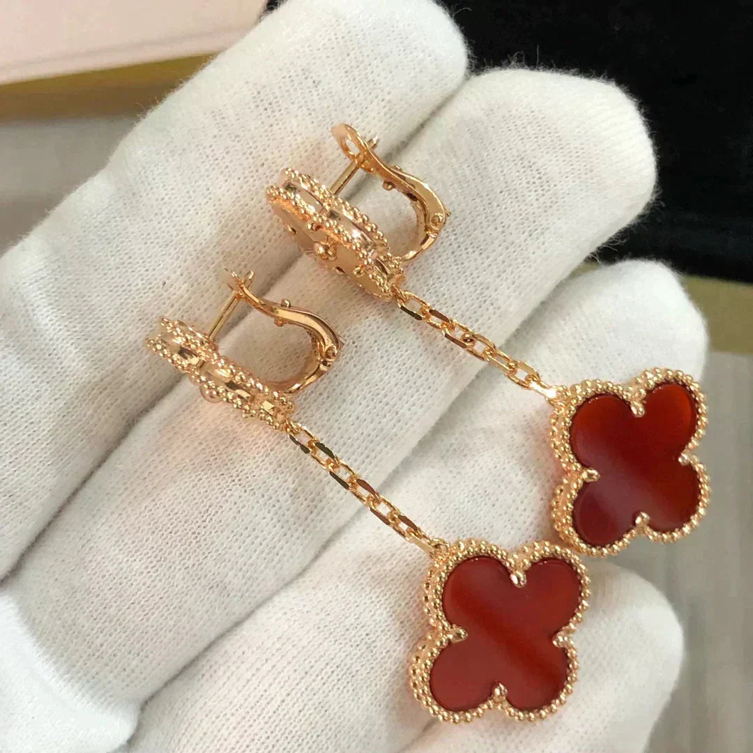 [⭐Maelin]CLOVER 2 MOTIF  LASER CARNELIAN EARRINGS