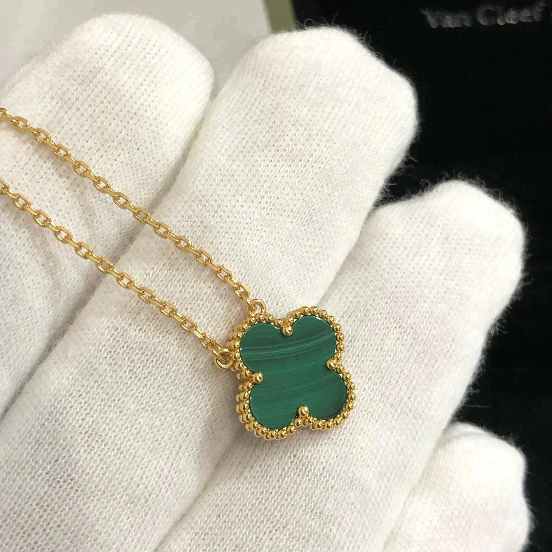 [⭐Maelin]CLOVER 15MM MALACHITE SINGLE FLOWER  NECKLACE
