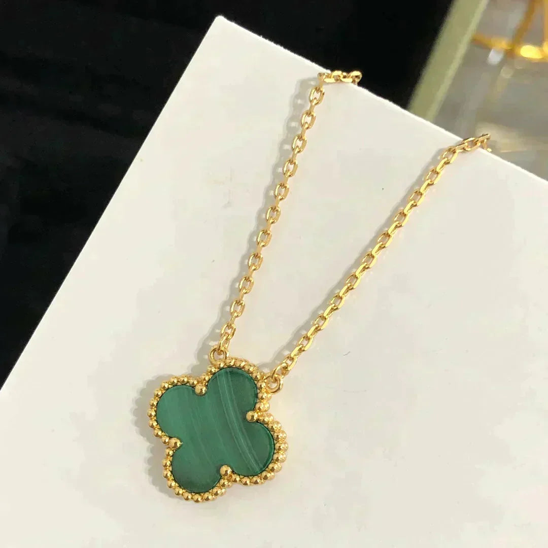[⭐Maelin]CLOVER 15MM MALACHITE SINGLE FLOWER  NECKLACE