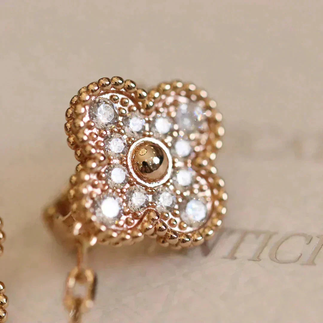 [⭐Maelin]CLOVER MEDIUM 1 MOTIFS FUll DIAMOND EARRINGS