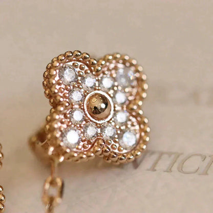 [⭐Maelin]CLOVER MEDIUM 1 MOTIFS FUll DIAMOND EARRINGS