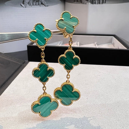 [⭐Maelin]CLOVER MALACHITE 3 MOTIFS GOLD