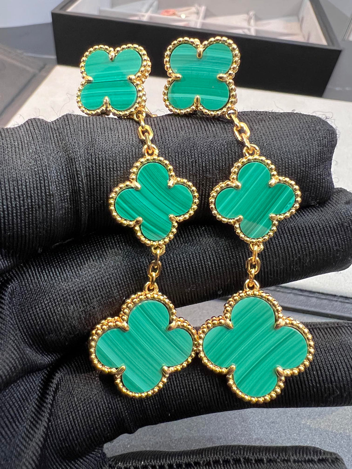 [⭐Maelin]CLOVER MALACHITE 3 MOTIFS GOLD