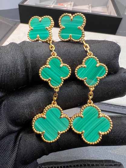[⭐Maelin]CLOVER MALACHITE 3 MOTIFS GOLD