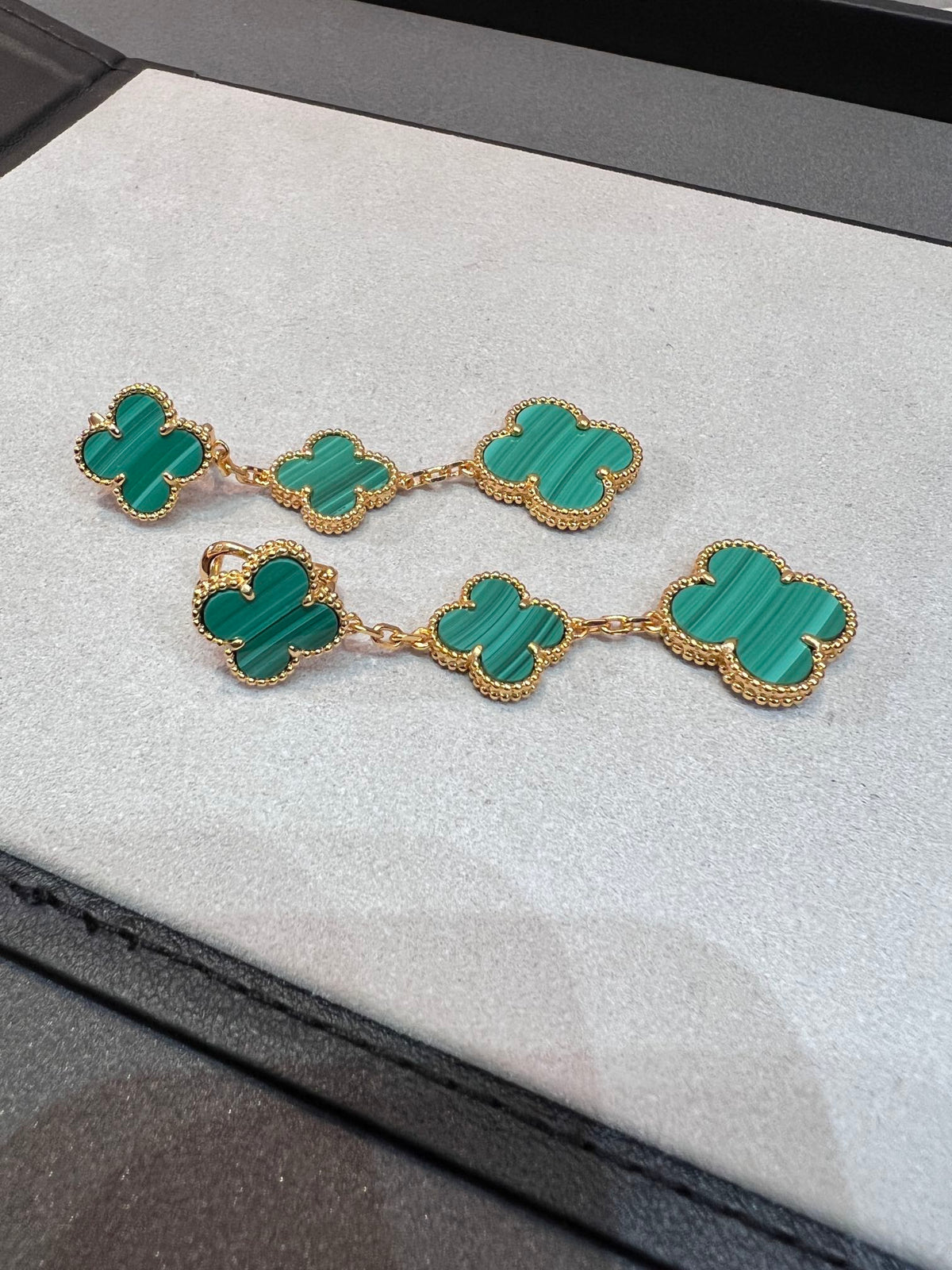 [⭐Maelin]CLOVER MALACHITE 3 MOTIFS GOLD