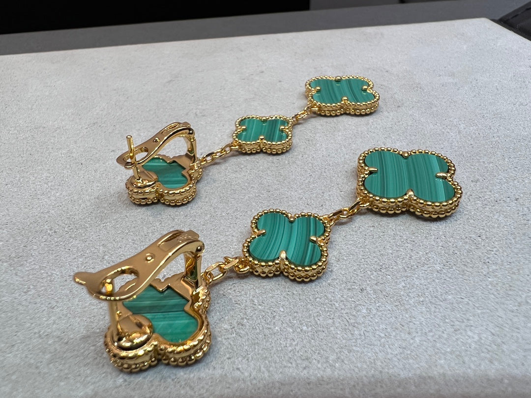 [⭐Maelin]CLOVER MALACHITE 3 MOTIFS GOLD