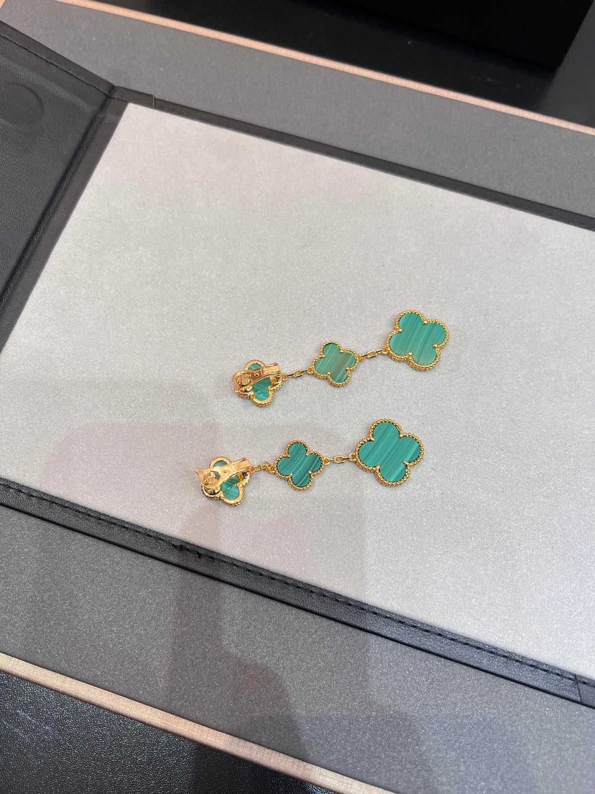 [⭐Maelin]CLOVER MALACHITE 3 MOTIFS GOLD