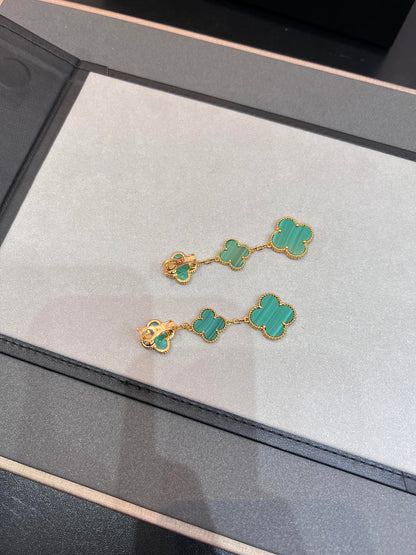[⭐Maelin]CLOVER MALACHITE 3 MOTIFS GOLD