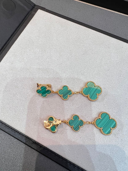 [⭐Maelin]CLOVER MALACHITE 3 MOTIFS GOLD