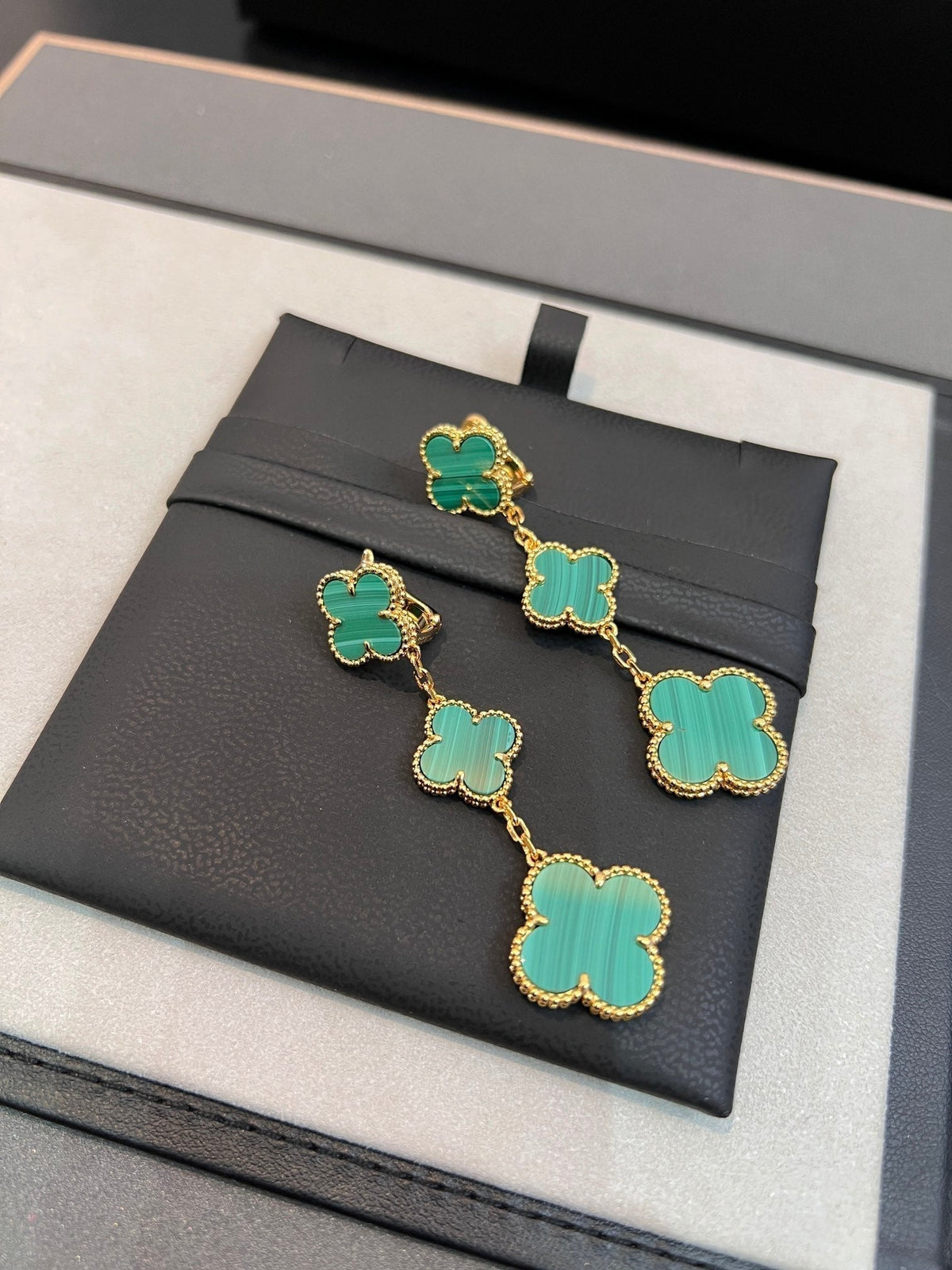 [⭐Maelin]CLOVER MALACHITE 3 MOTIFS GOLD
